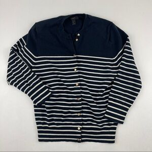 J Crew Cardigan Sweater Girls Medium Black White Striped Gold Buttons